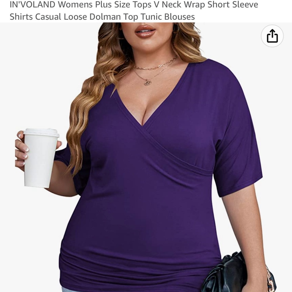 3x faux wrap around purple top. Ruched sides. New with tag